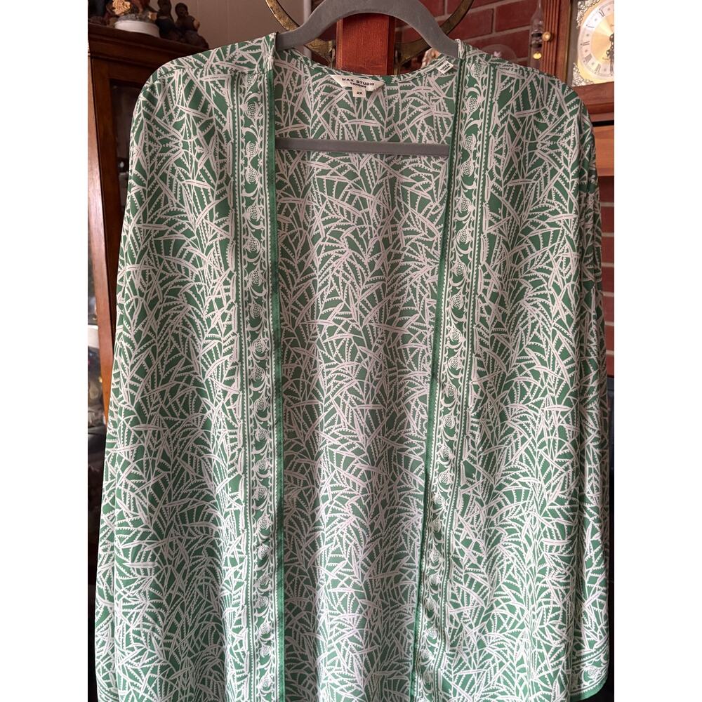 Max Studio Green Patterned Cardigan 2XL